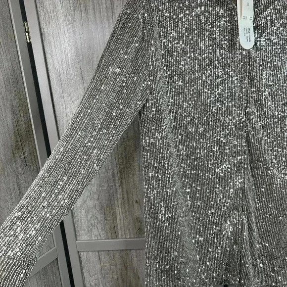 Anthropologie Flat White Sequined Top XS Button Down Holiday Party - Picture 4 of 10